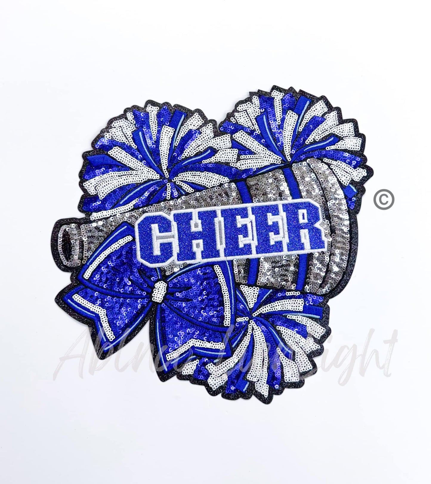 Royal Blue Cheer Bow Megaphone Poms Sequin Patch