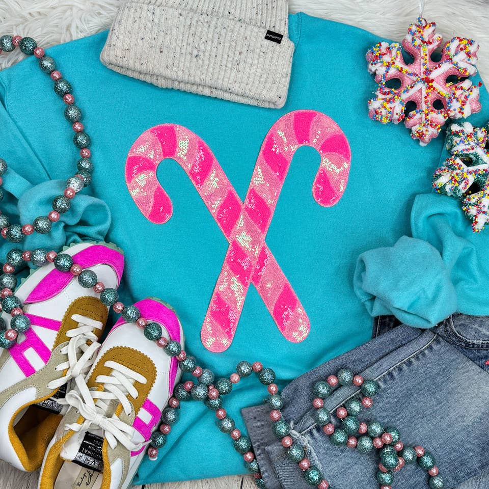 PINK Sequins Candy Canes Patch