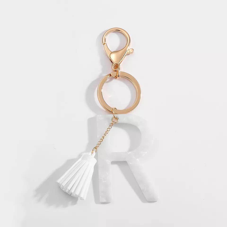 Tasseled Initial Key Chain, White