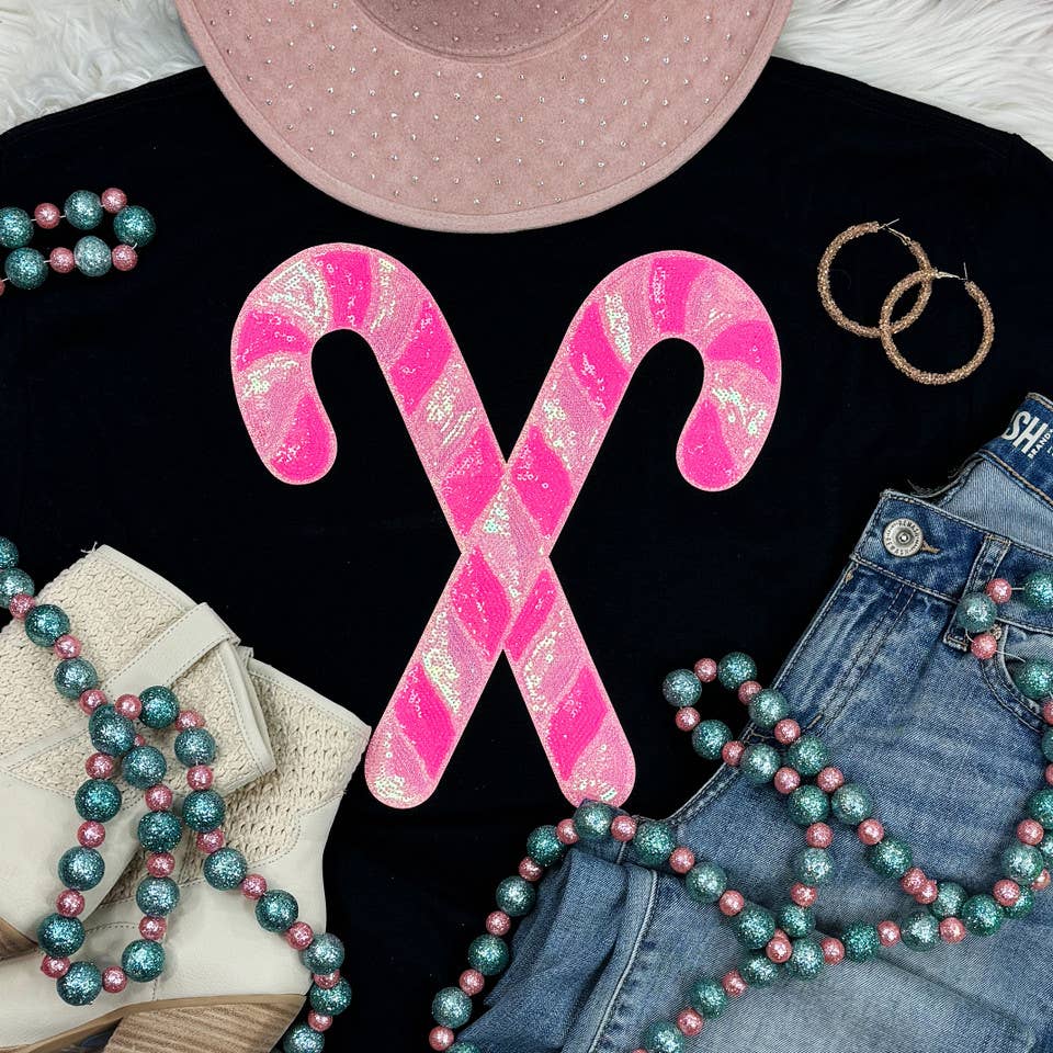 PINK Sequins Candy Canes Patch