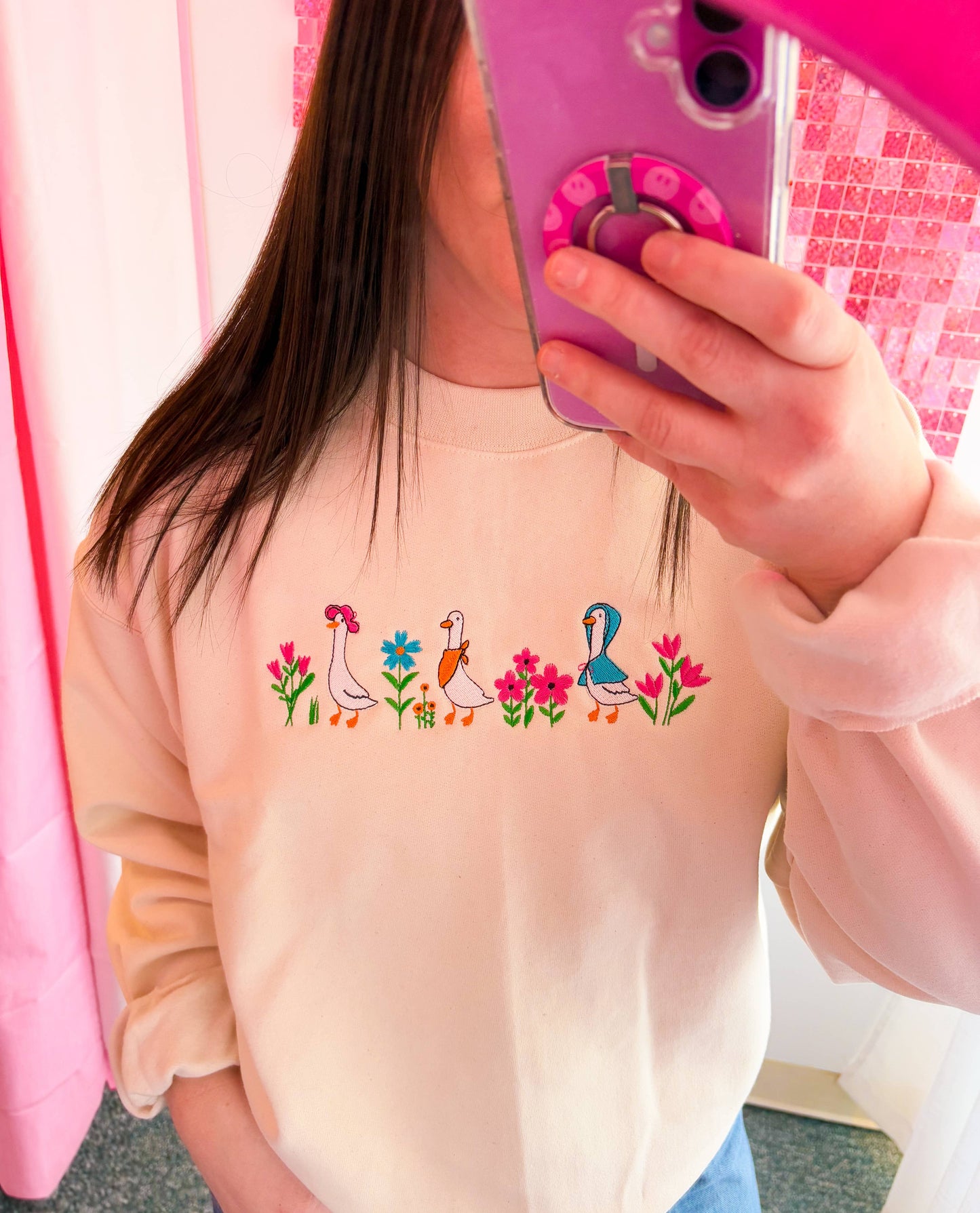 Spring Goose Embroidered Crewneck | Silly Goose