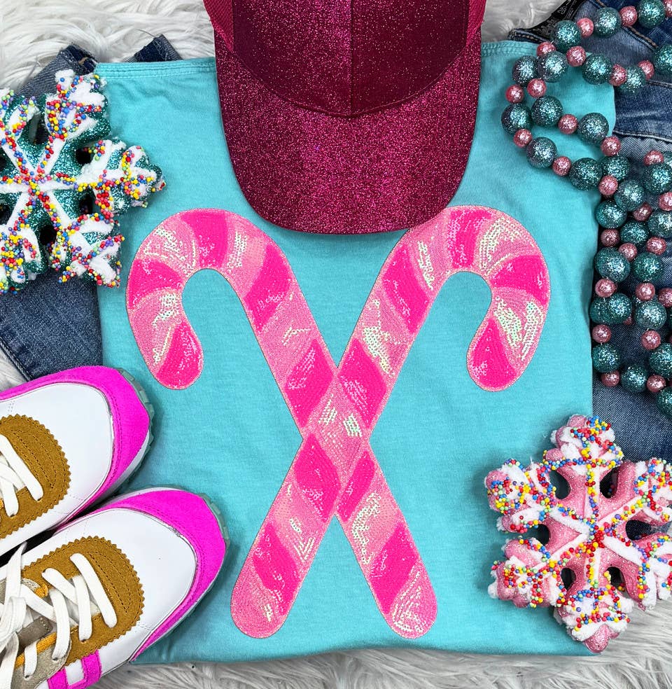 PINK Sequins Candy Canes Patch