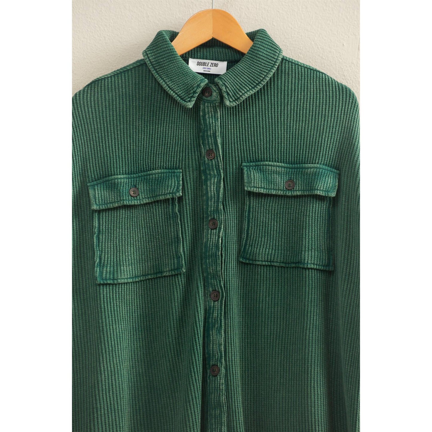 Oversized Mineral Wash Waffle Button Up Shacket