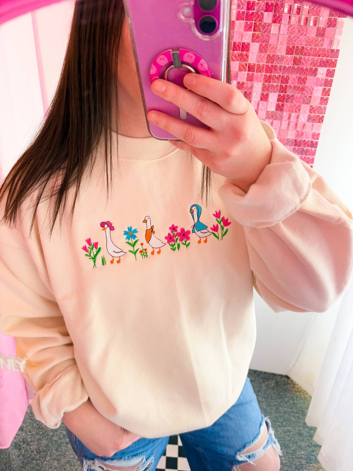 Spring Goose Embroidered Crewneck | Silly Goose