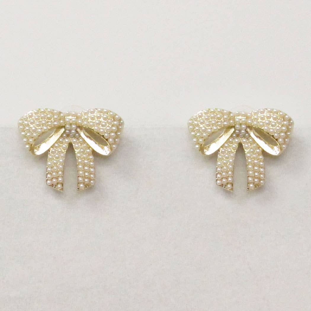 Chubby Ribbon CZ Studded Post Stud Earrings