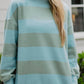 Aqua and Green Striped Mockneck Sweatshirt Women