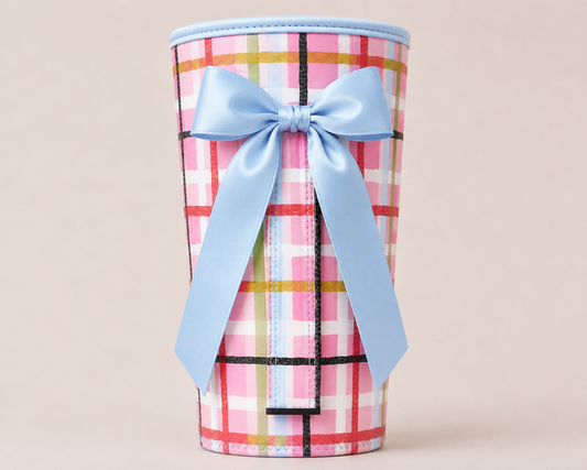 (MID AUGUST PRE-ORDER)    (TALL ONLY) Pink Oxford Plaid with Blue Bow