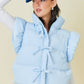 Ruffle Puffer Vest With Bow Tie Detail