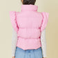 Ruffle Puffer Vest With Bow Tie Detail