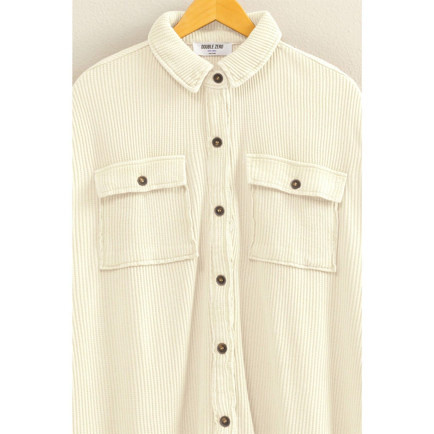 Oversized Mineral Wash Waffle Button Up Shacket