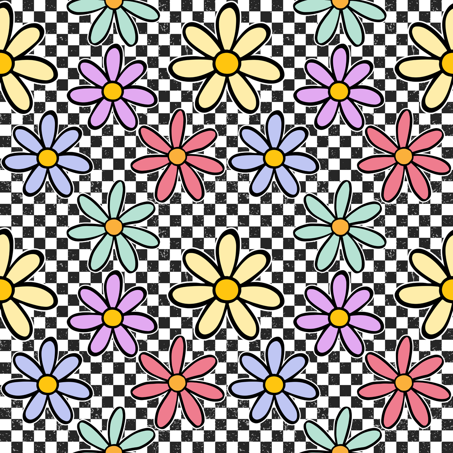 BLACK CHECKER WITH DAISIES (TALL ONLY)