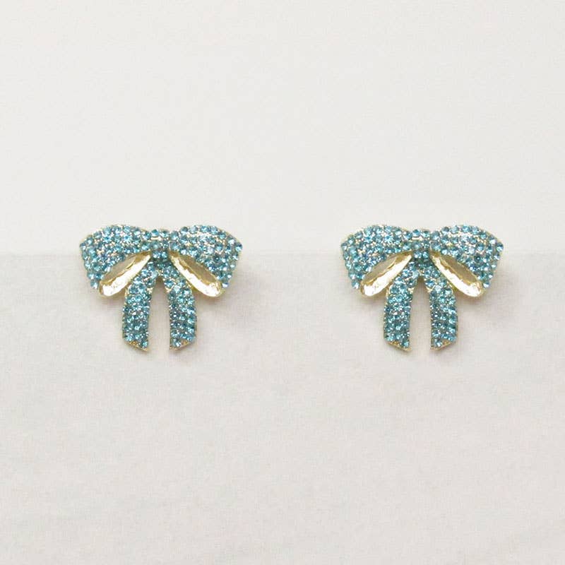 Chubby Ribbon CZ Studded Post Stud Earrings