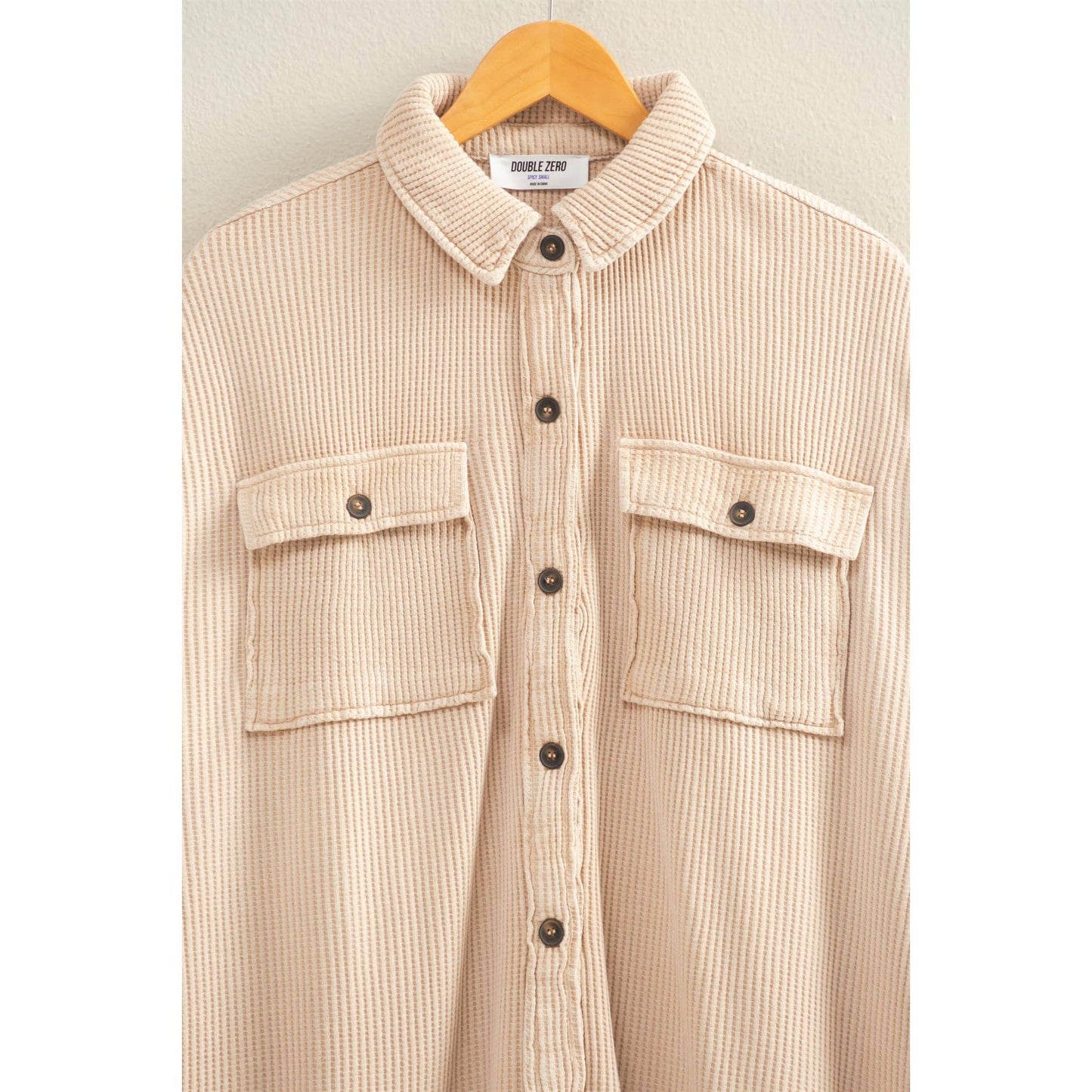 Oversized Mineral Wash Waffle Button Up Shacket
