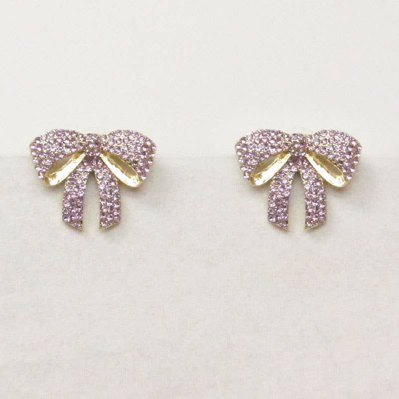 Chubby Ribbon CZ Studded Post Stud Earrings