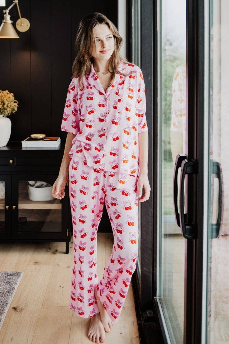 Cherry Bow Repeat Valentine's Pajama Pants Set