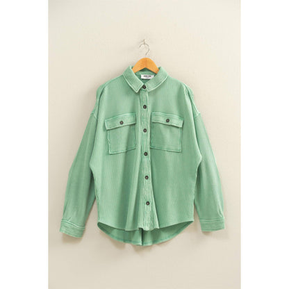 Oversized Mineral Wash Waffle Button Up Shacket