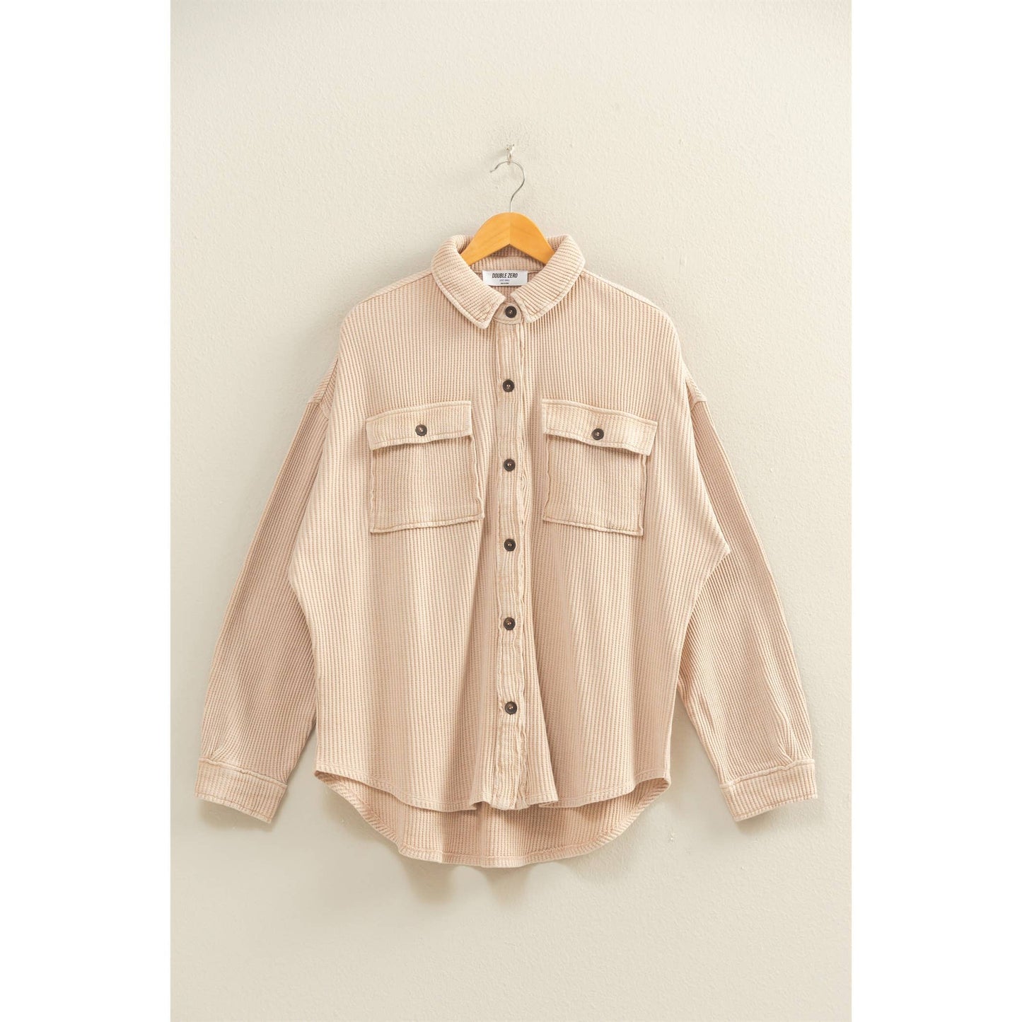 Oversized Mineral Wash Waffle Button Up Shacket