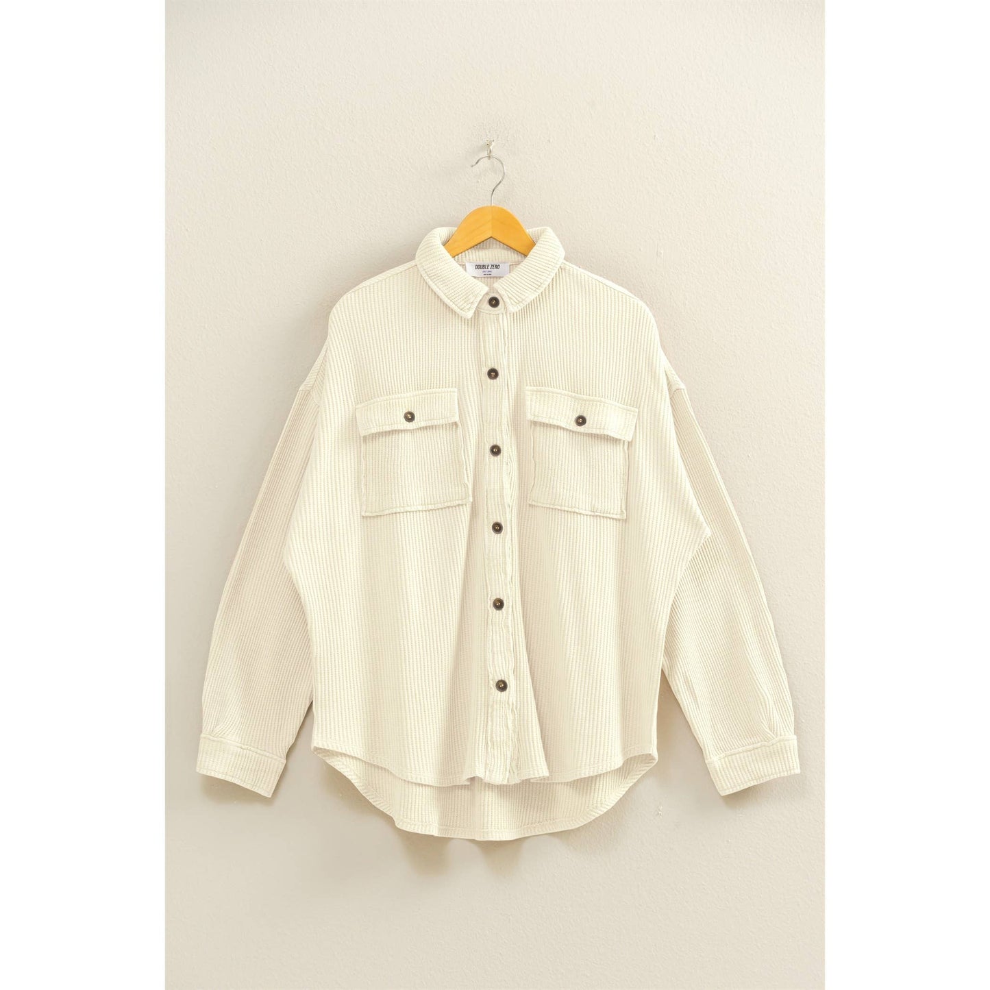 Oversized Mineral Wash Waffle Button Up Shacket