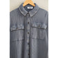 Oversized Mineral Wash Waffle Button Up Shacket