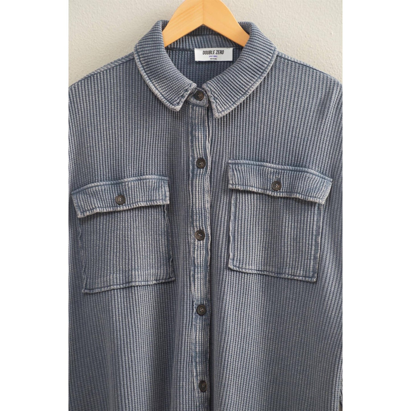 Oversized Mineral Wash Waffle Button Up Shacket