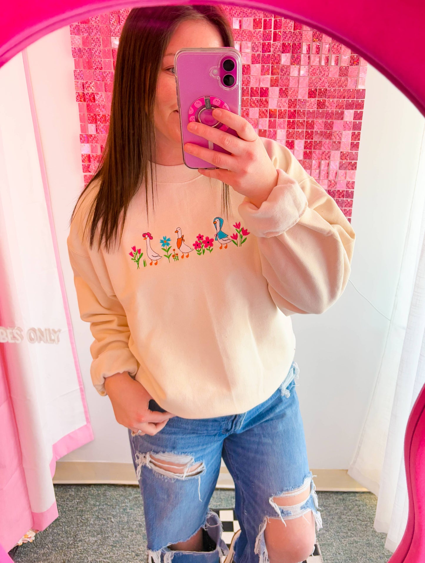 Spring Goose Embroidered Crewneck | Silly Goose