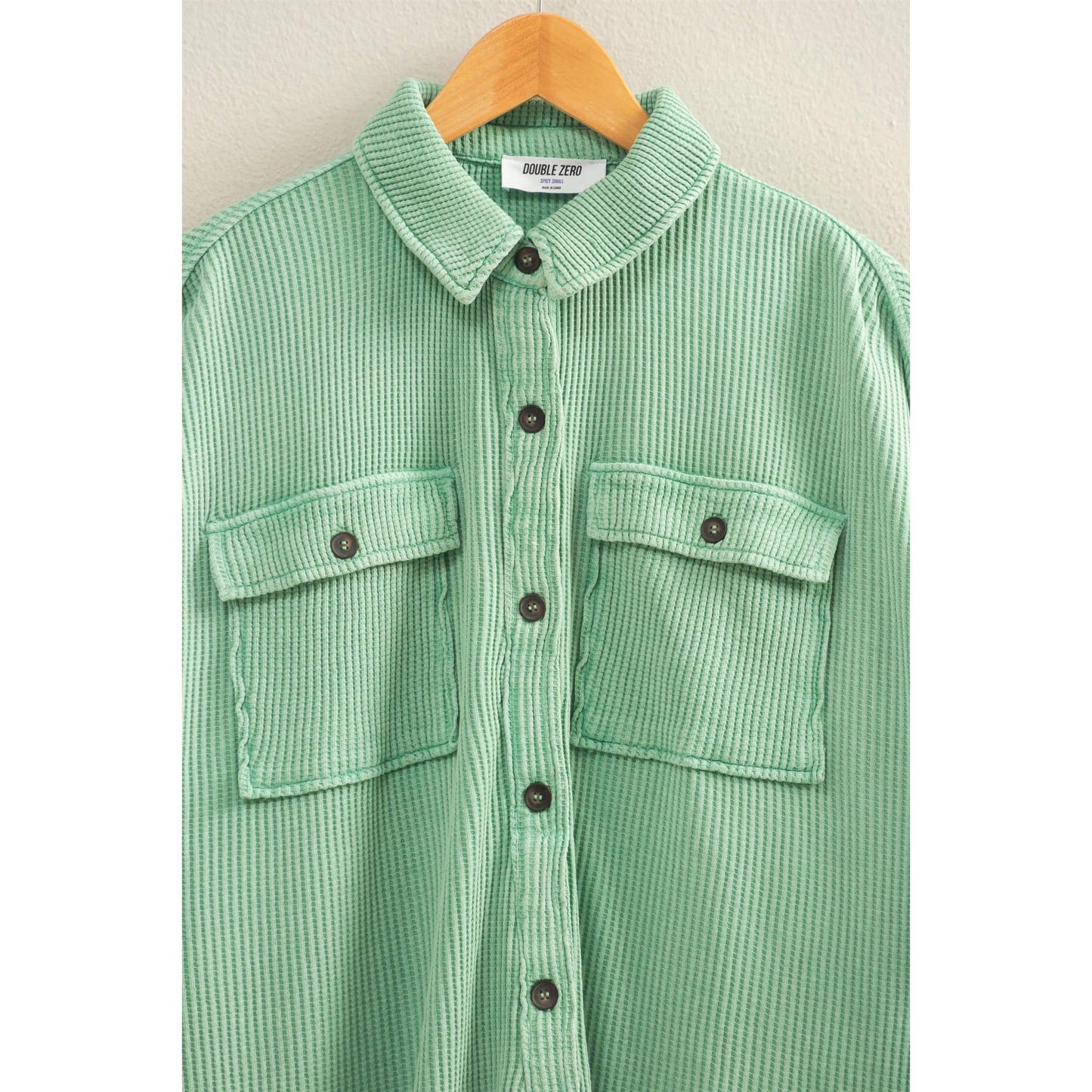 Oversized Mineral Wash Waffle Button Up Shacket