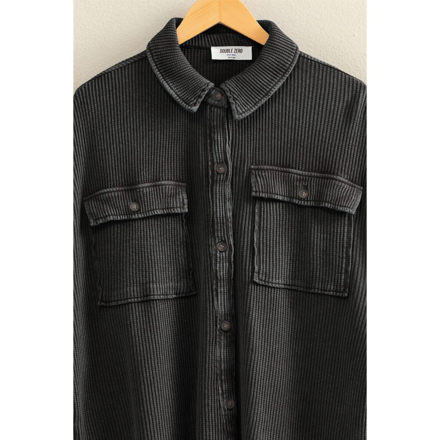 Oversized Mineral Wash Waffle Button Up Shacket