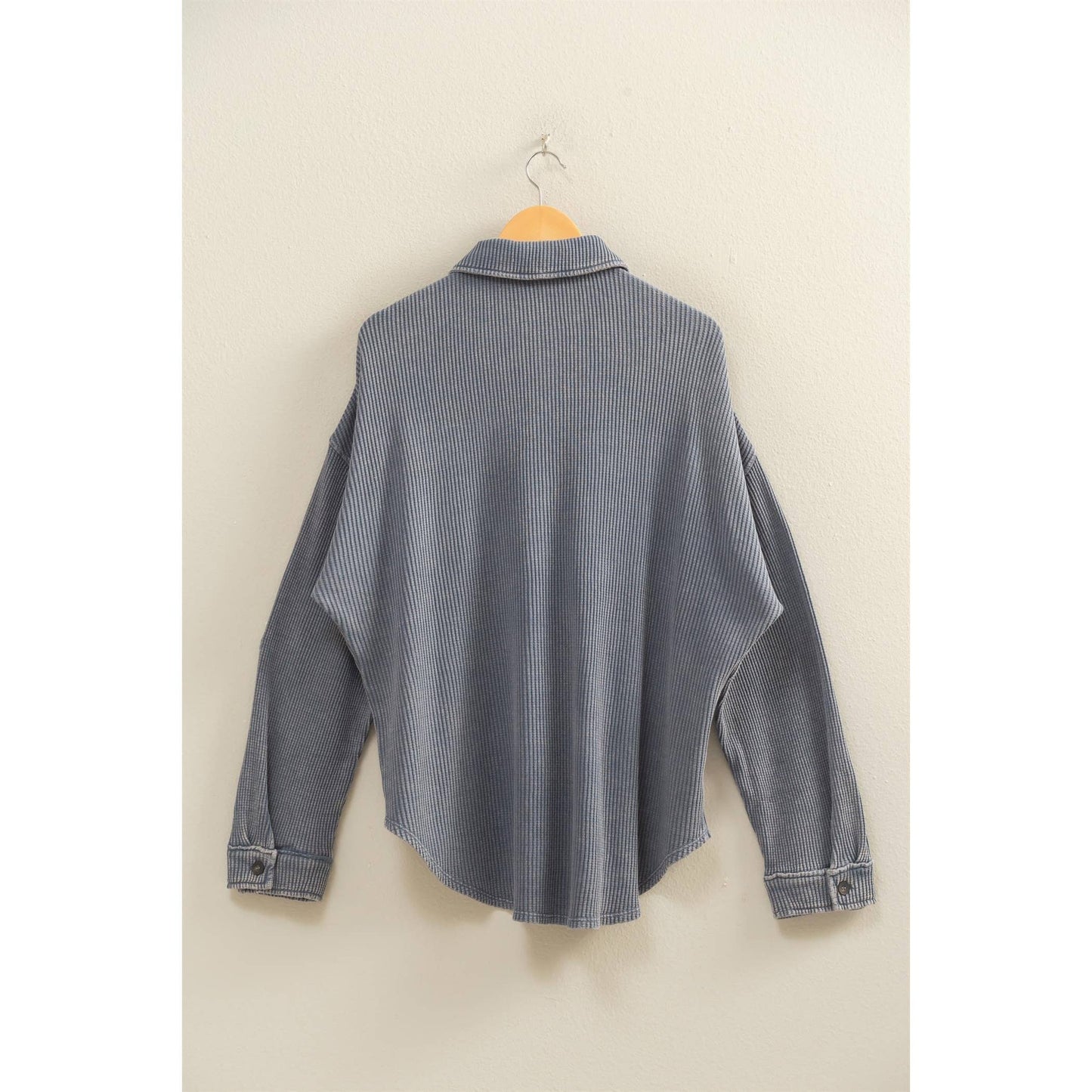 Oversized Mineral Wash Waffle Button Up Shacket