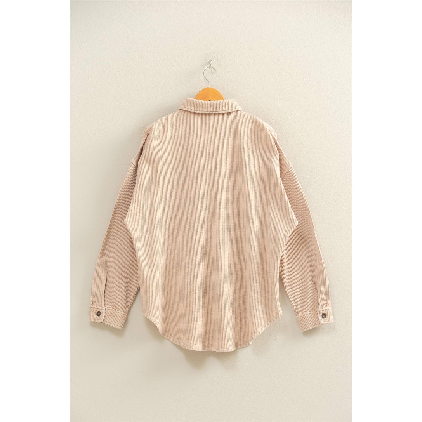 Oversized Mineral Wash Waffle Button Up Shacket