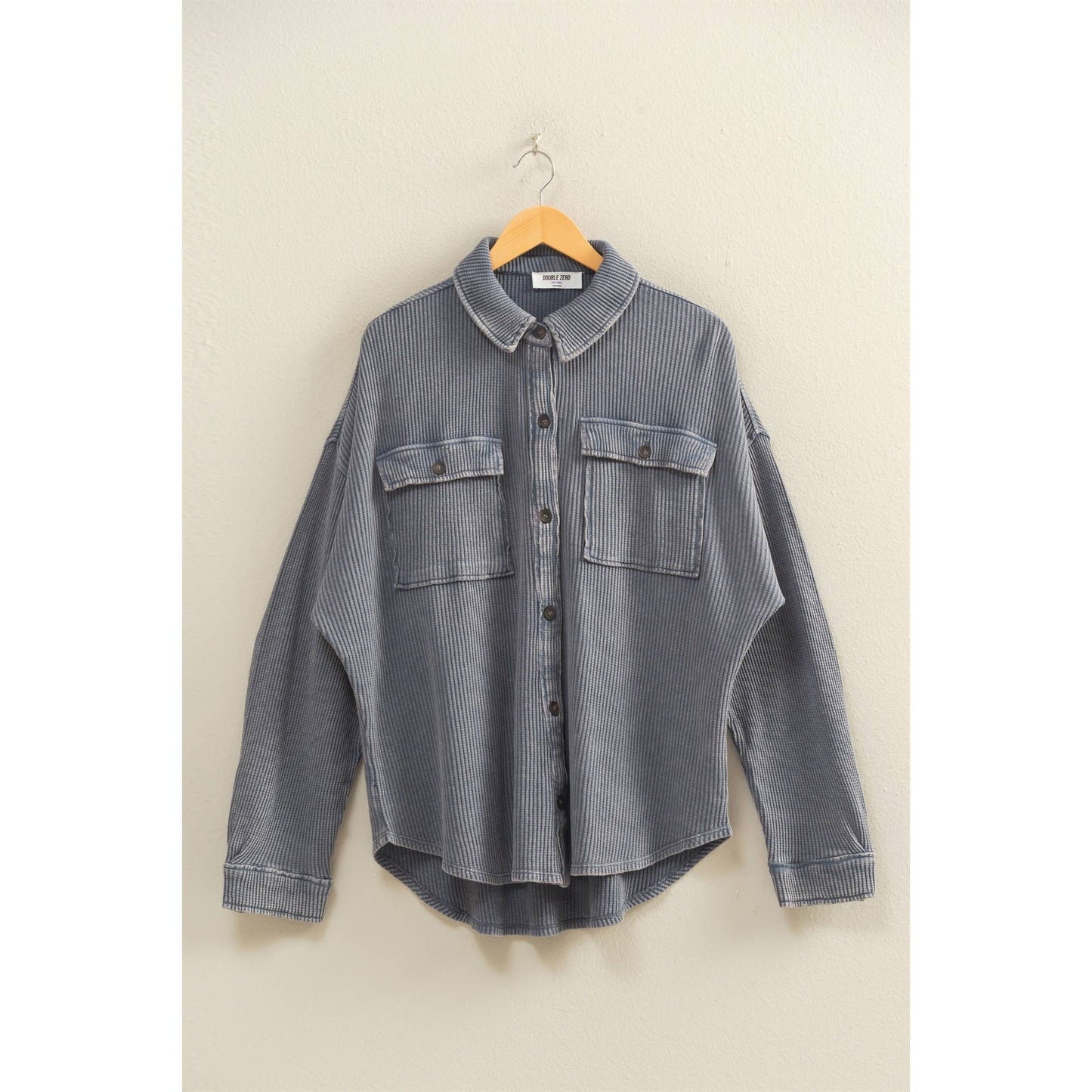 Oversized Mineral Wash Waffle Button Up Shacket