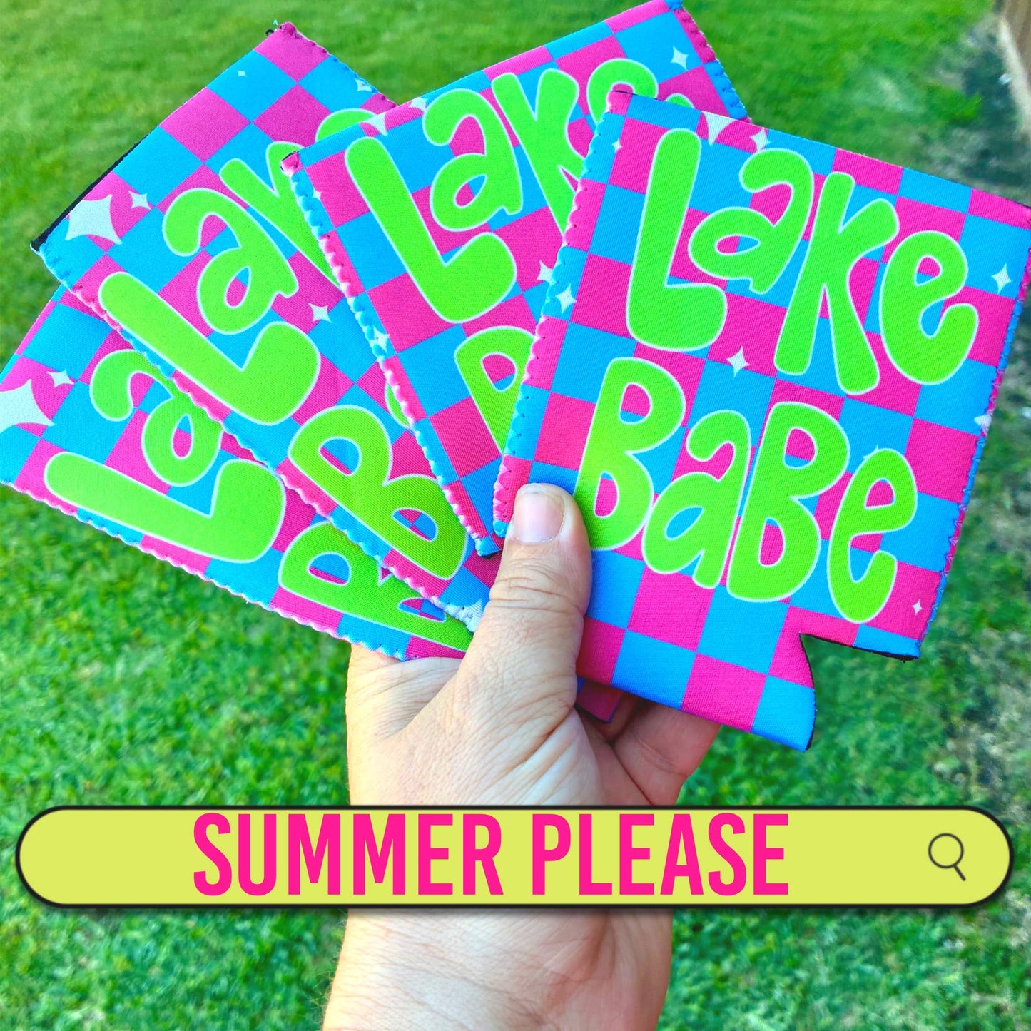 Lake babe summer checkered print koozies