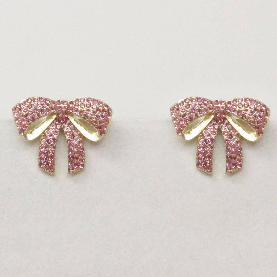 Chubby Ribbon CZ Studded Post Stud Earrings