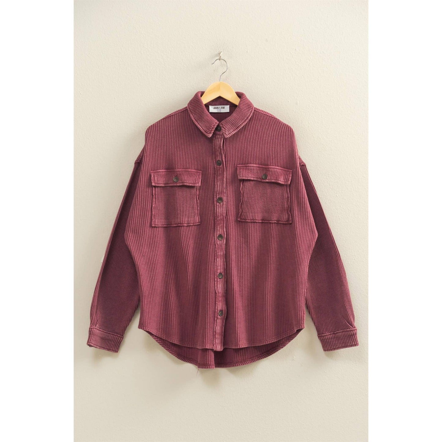Oversized Mineral Wash Waffle Button Up Shacket