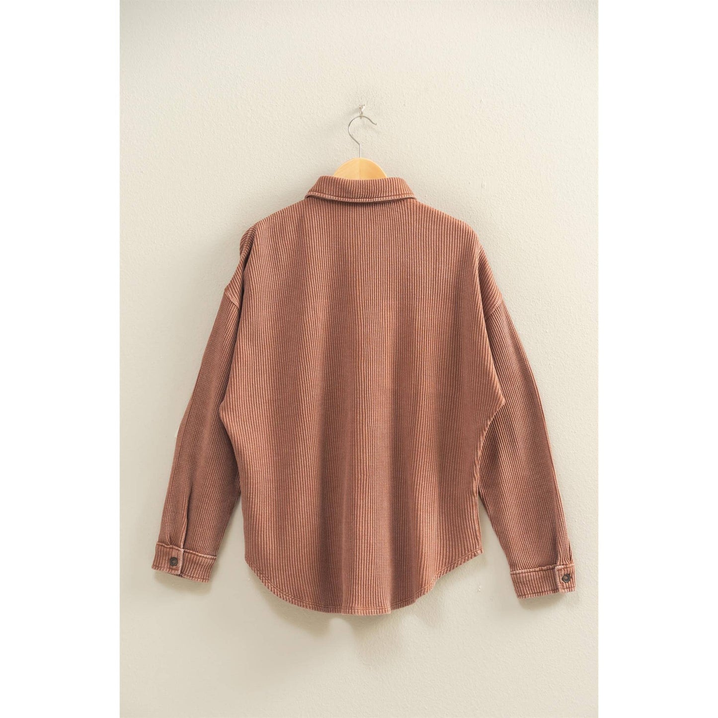 Oversized Mineral Wash Waffle Button Up Shacket