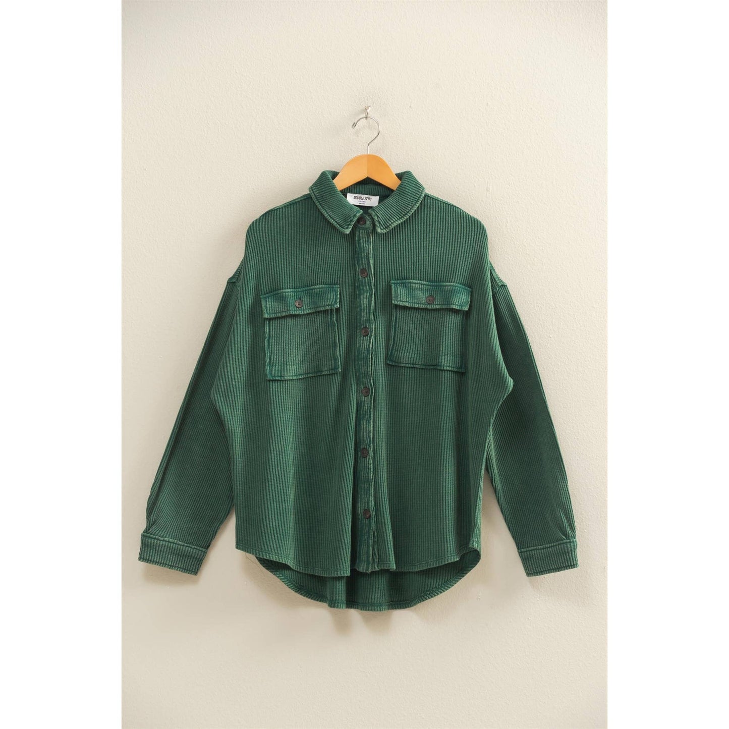 Oversized Mineral Wash Waffle Button Up Shacket