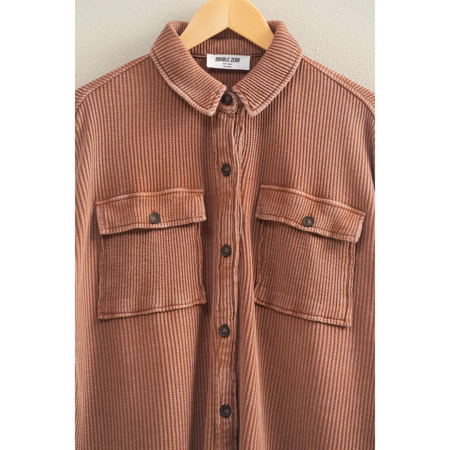 Oversized Mineral Wash Waffle Button Up Shacket