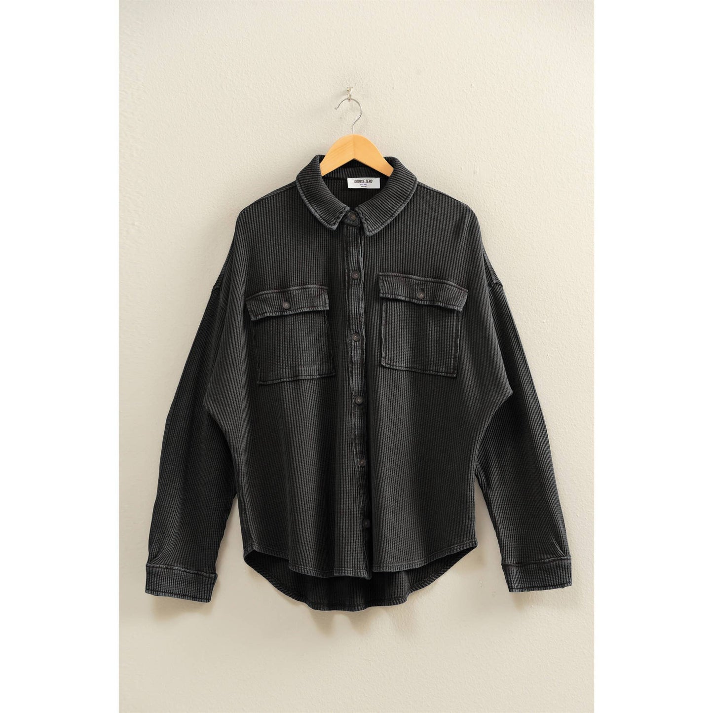 Oversized Mineral Wash Waffle Button Up Shacket