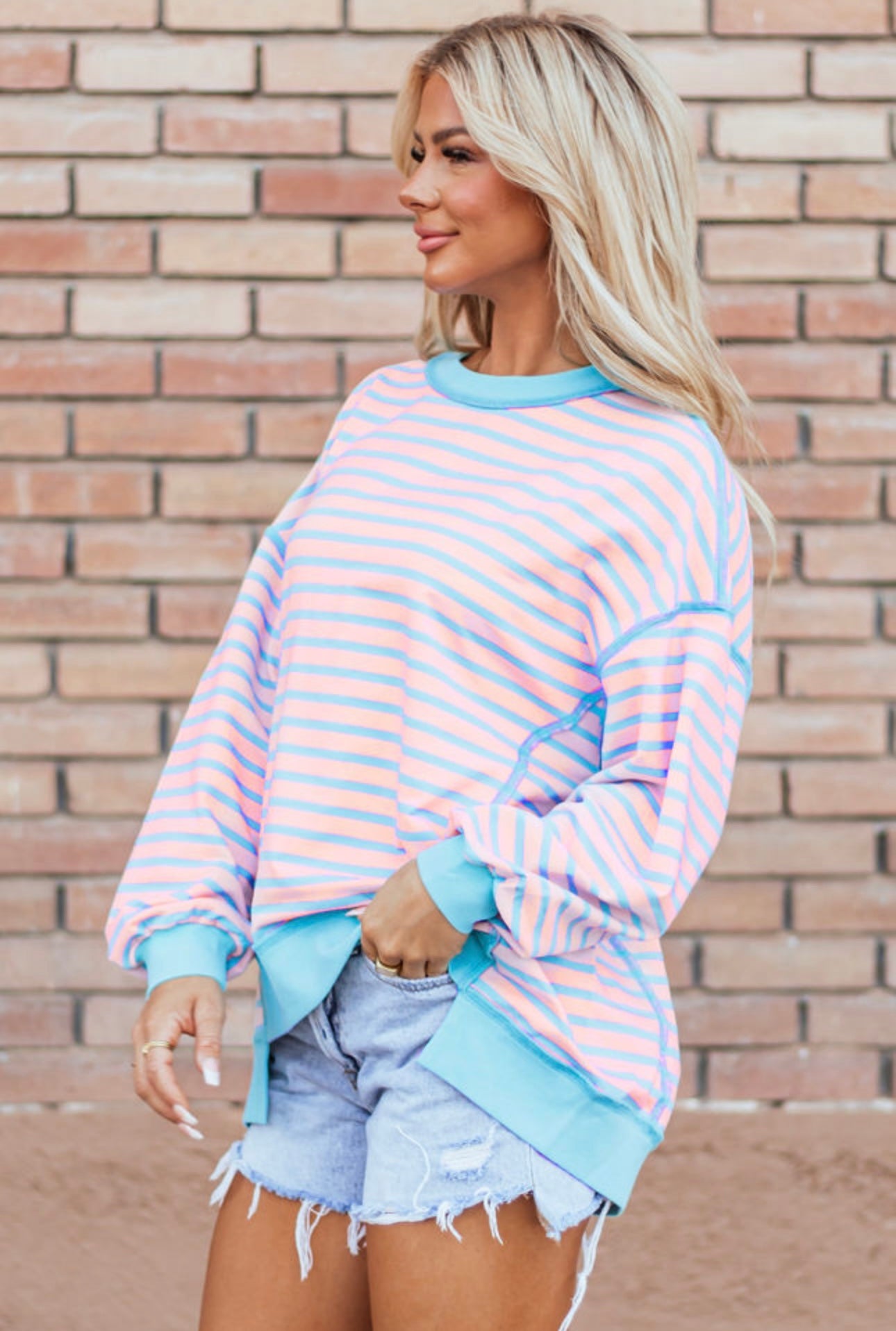 PINK & BLUE STRIPED SWEATER