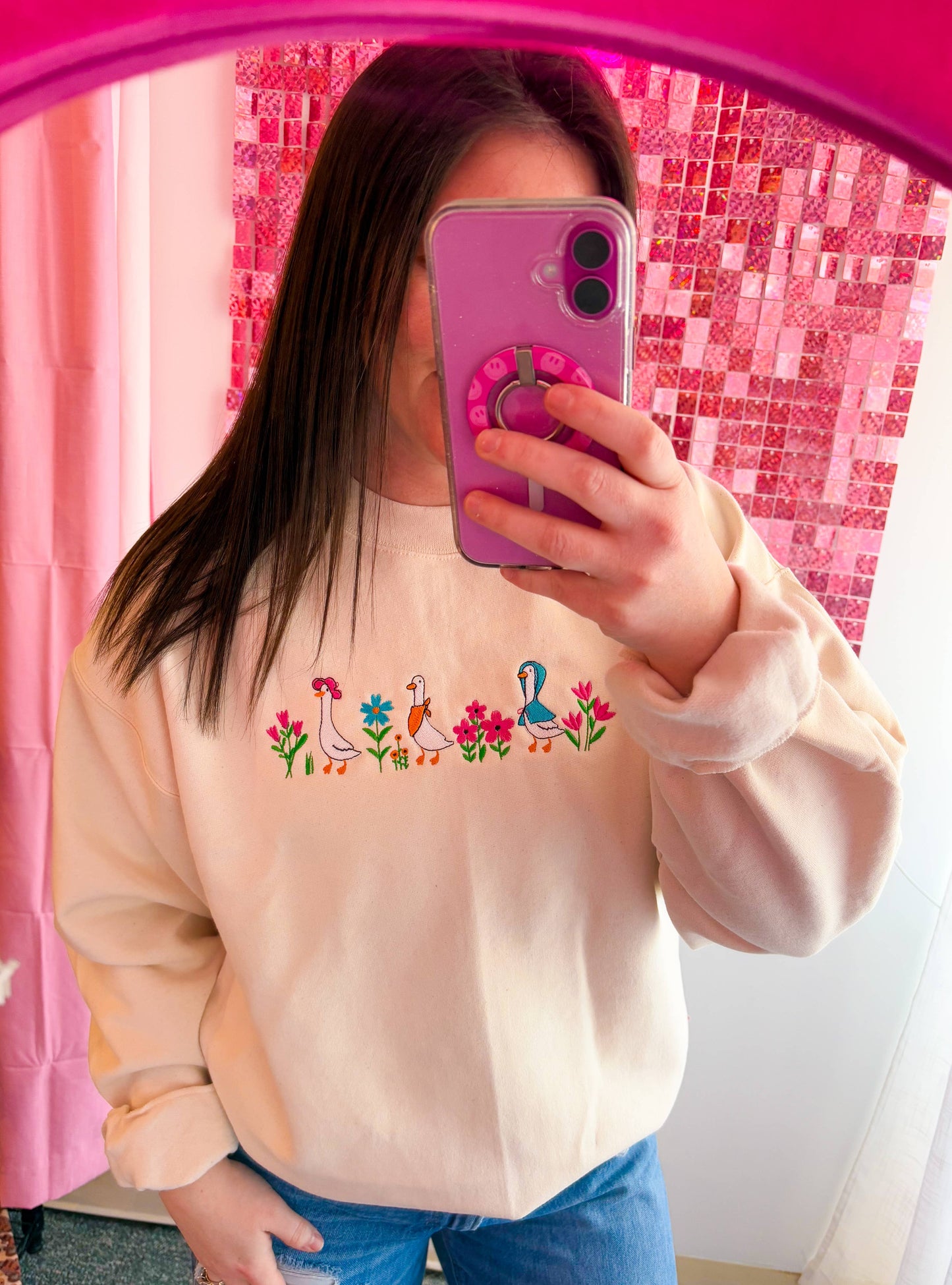 Spring Goose Embroidered Crewneck | Silly Goose