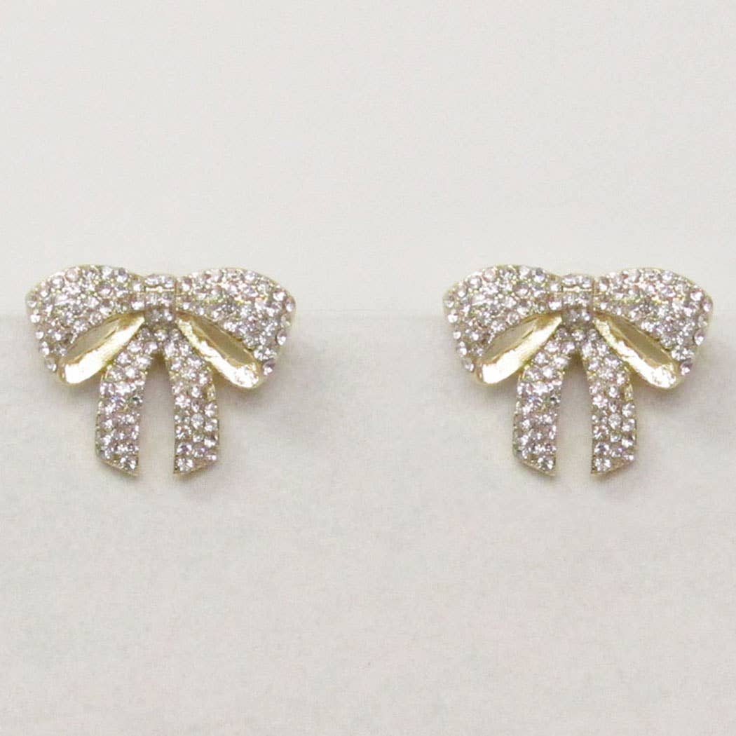 Chubby Ribbon CZ Studded Post Stud Earrings