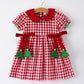 Girls Christmas Outfit – Red Plaid Dress with Tree Bow Accents