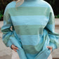 Aqua and Green Striped Mockneck Sweatshirt Women