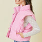 Ruffle Puffer Vest With Bow Tie Detail