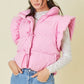 Ruffle Puffer Vest With Bow Tie Detail