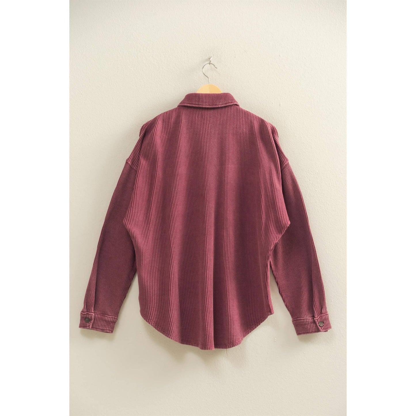 Oversized Mineral Wash Waffle Button Up Shacket