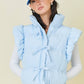 Ruffle Puffer Vest With Bow Tie Detail