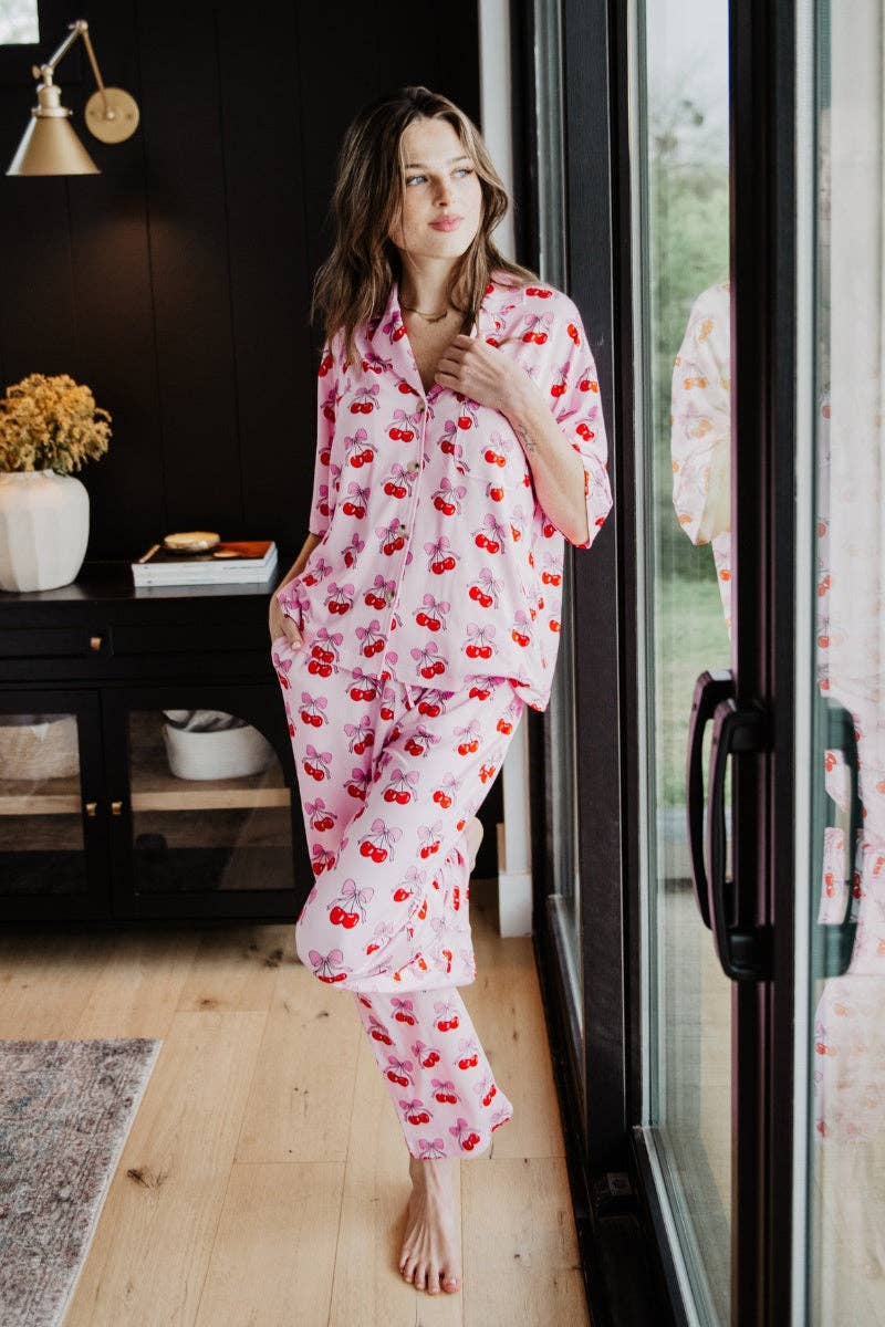 Cherry Bow Repeat Valentine's Pajama Pants Set