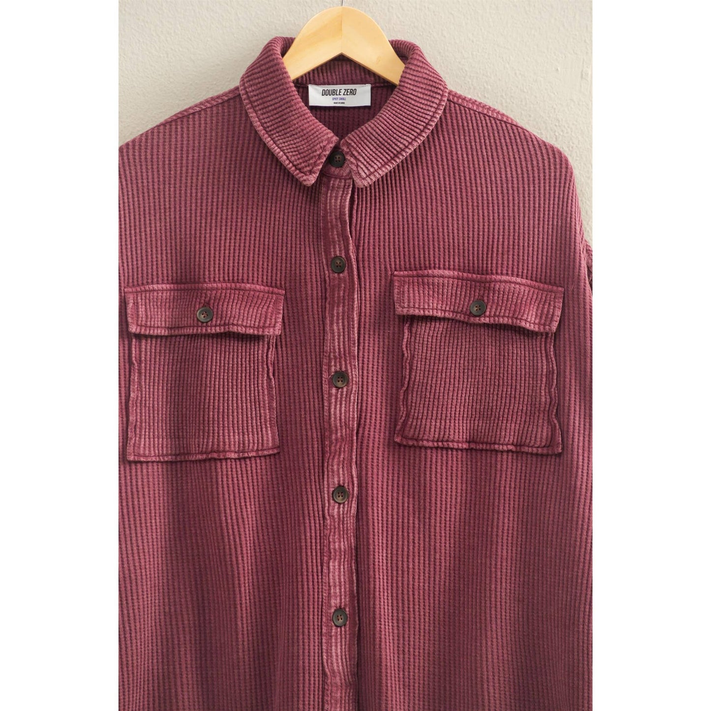 Oversized Mineral Wash Waffle Button Up Shacket