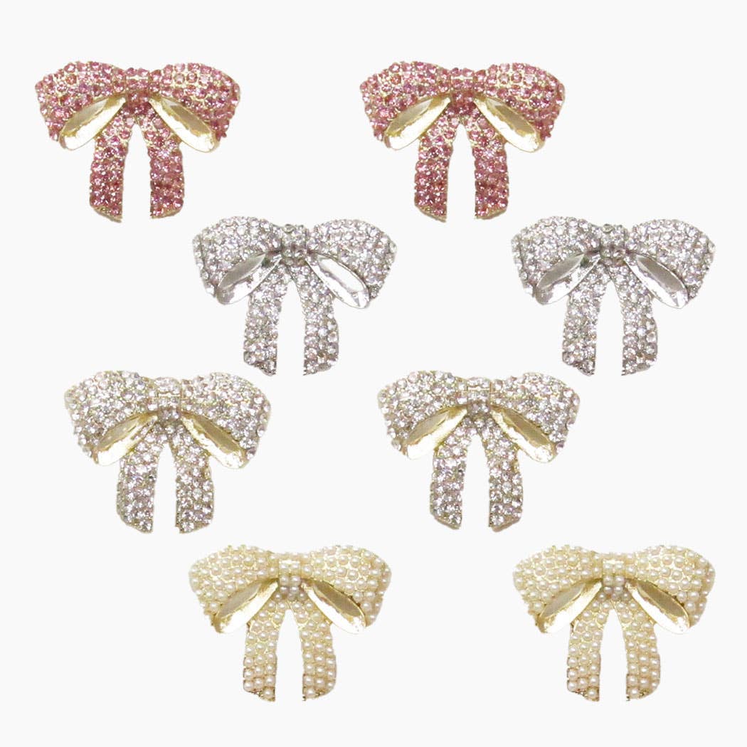 Chubby Ribbon CZ Studded Post Stud Earrings