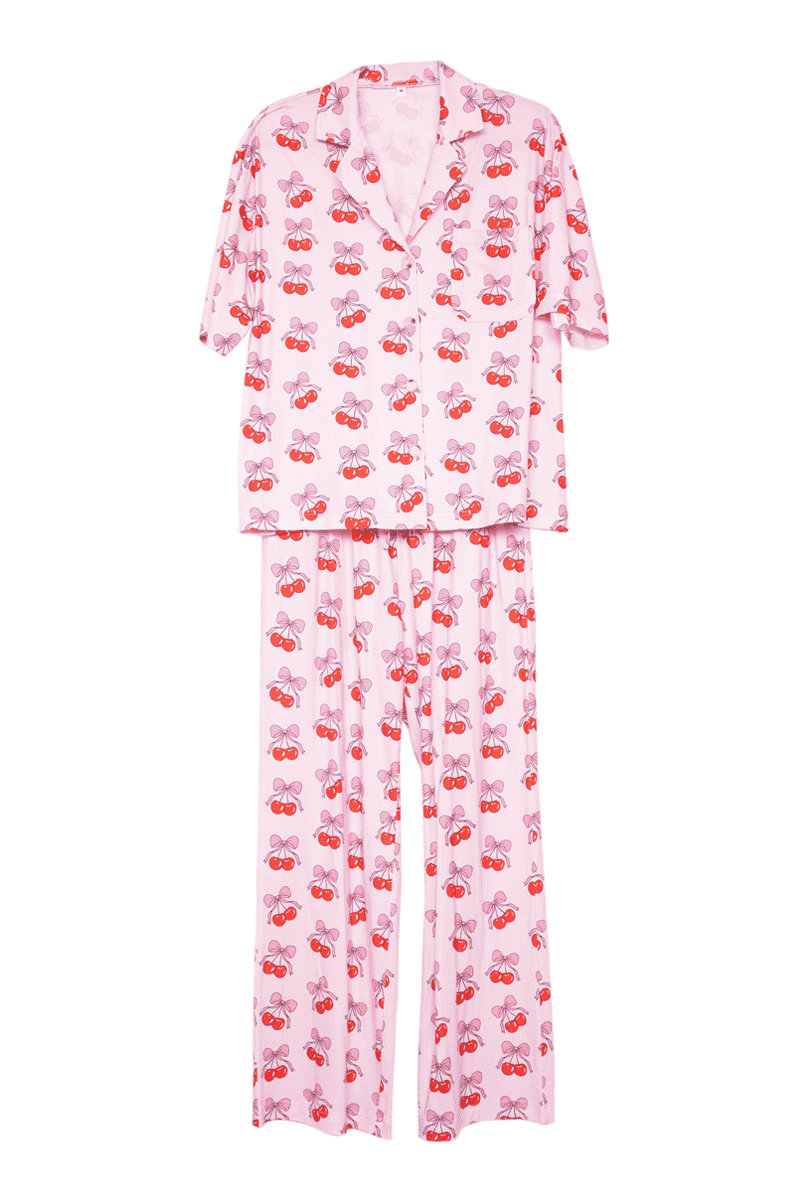 Cherry Bow Repeat Valentine's Pajama Pants Set
